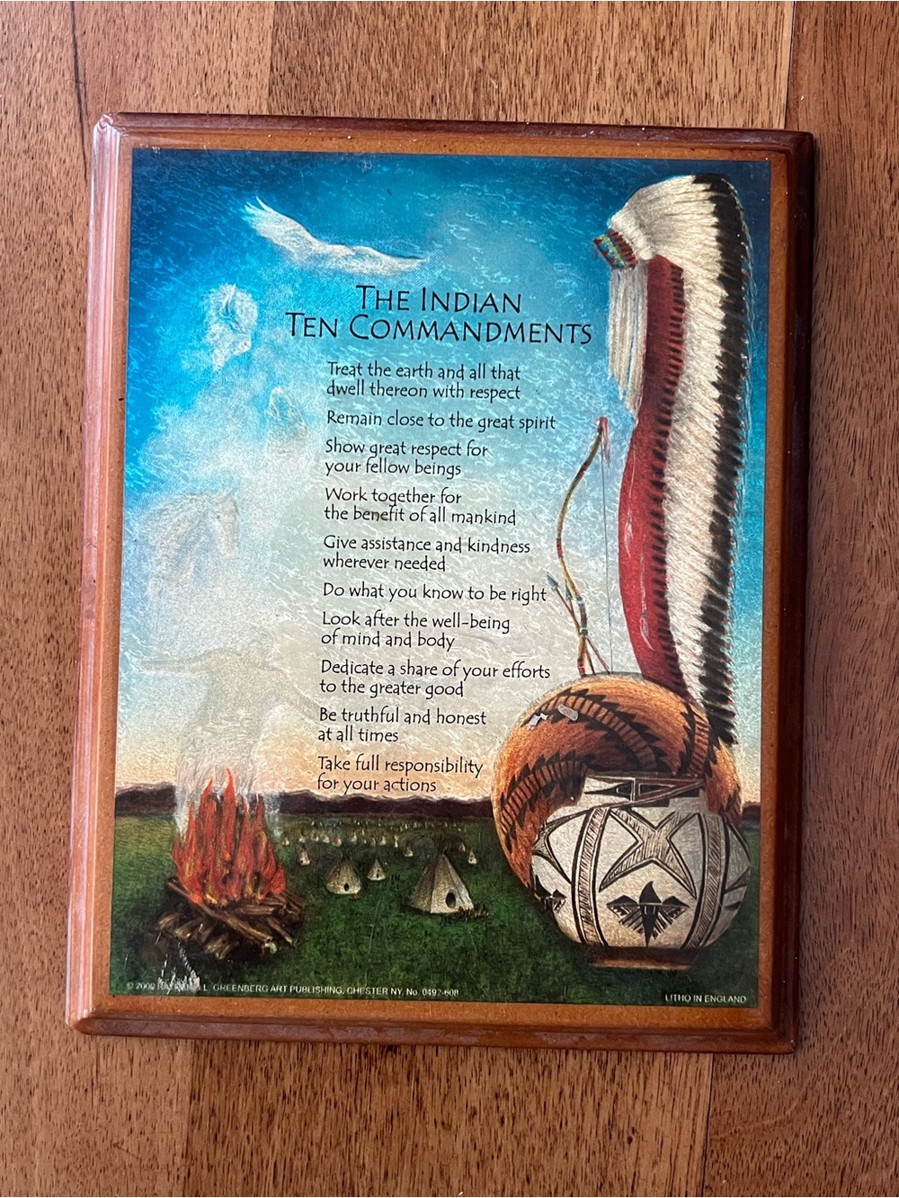 The Indian Ten Commandments Decorative Plaque - Blue & Brown